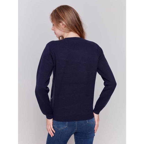 NEW CHARLIE B don't cheetah on me sweater in navy - Picture 2 of 4